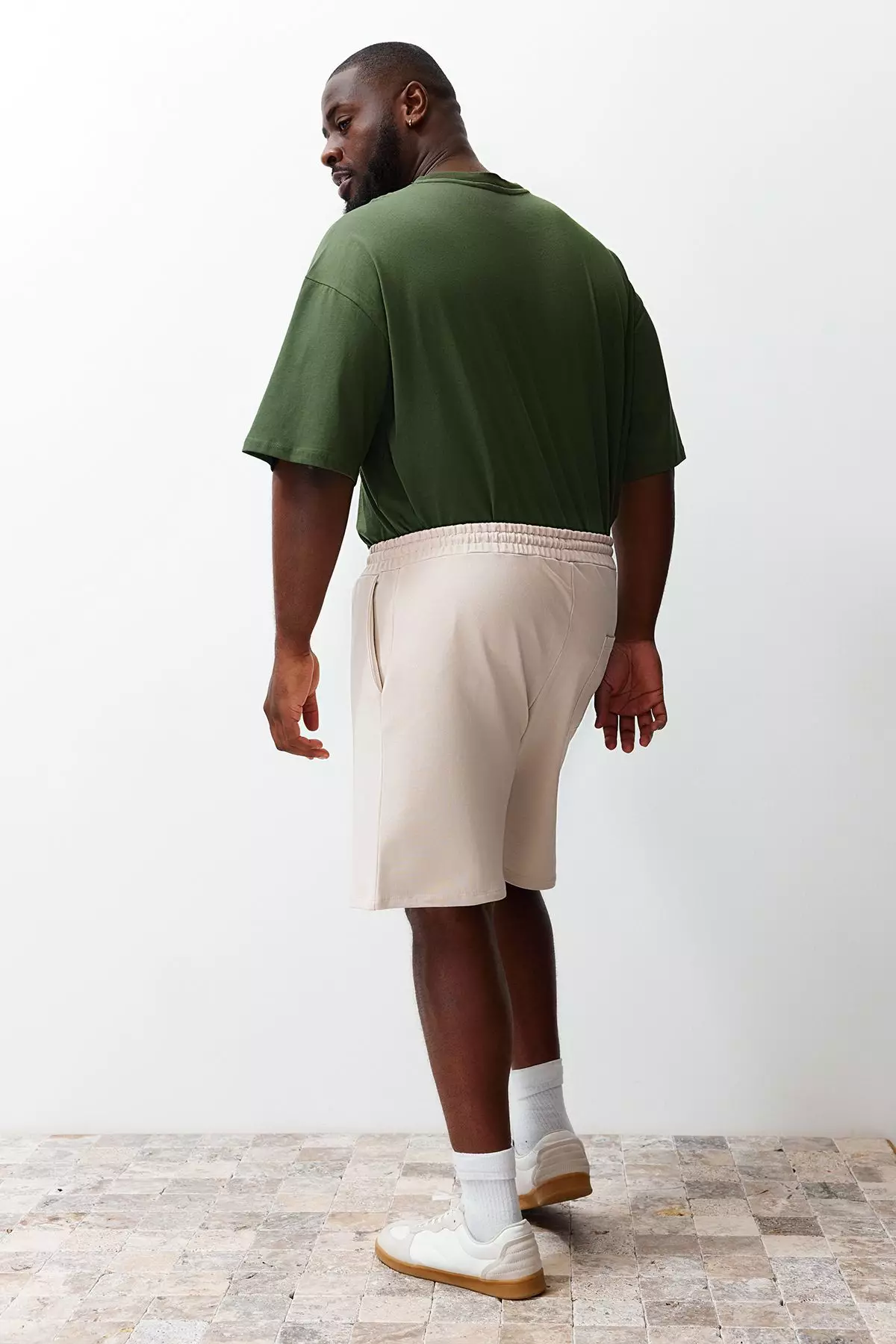 Large Size Stone Regular Cut Comfortable 100% Cotton Basic Shorts TMNSS24AP00001