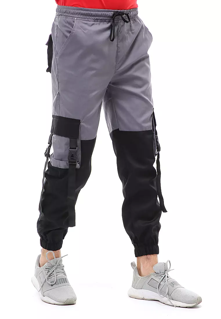 Locko Long Pants Celana Jogger Pria Kombinasi Material Cotton Twill ORIGINAL - Gray Black