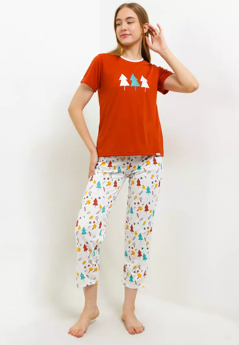 Pyjama Baju Tidur Short Sleeve Long Pants Sleepwear