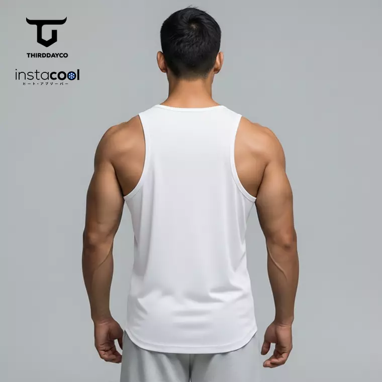 THIRDDAY Kaos Kutung Singlet Tank Top Gym instacool "diag cut katakana" SVN putih MTY34