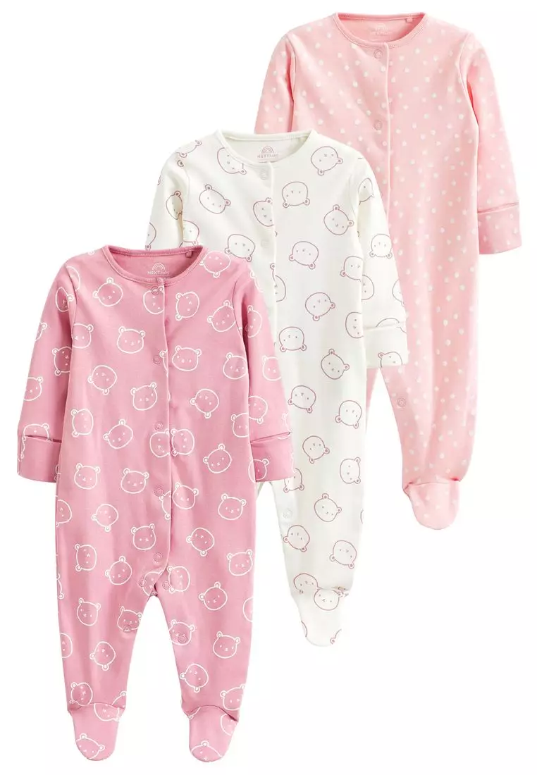 Buy NEXT Cotton Baby Sleepsuits 3 Pack Online ZALORA Malaysia