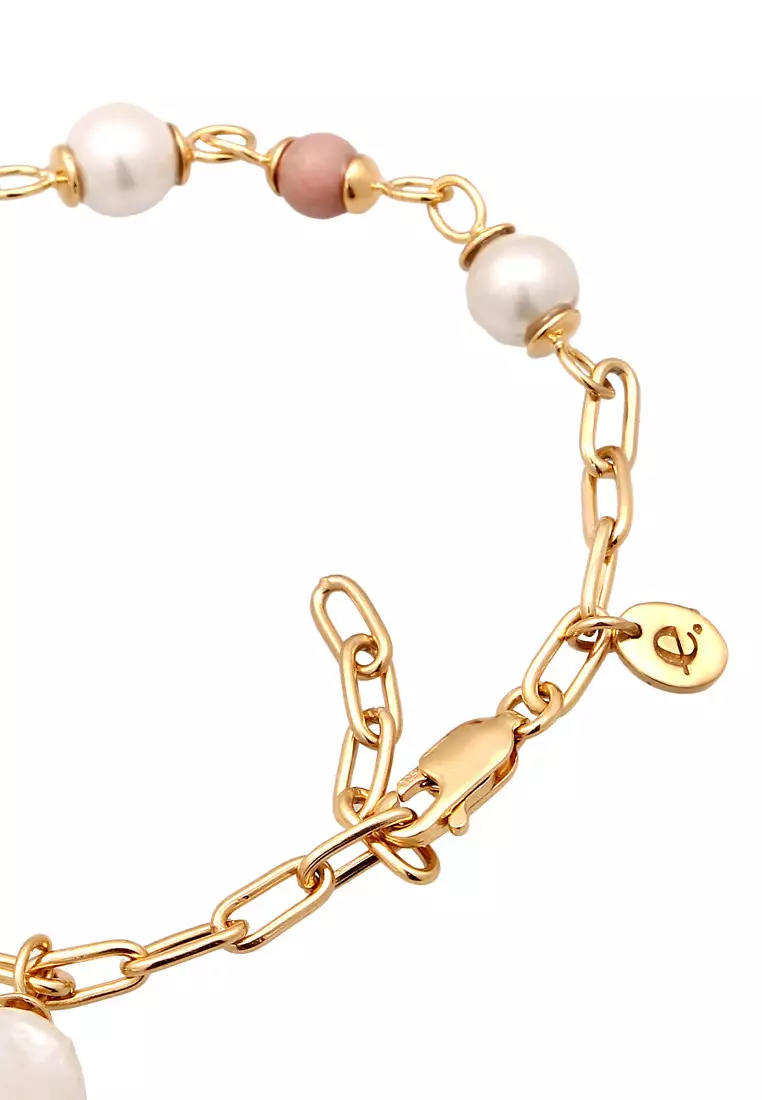 Gelang Perhiasan Perak 925 Wanita Shell Pearl Rhodonite Gold Plated