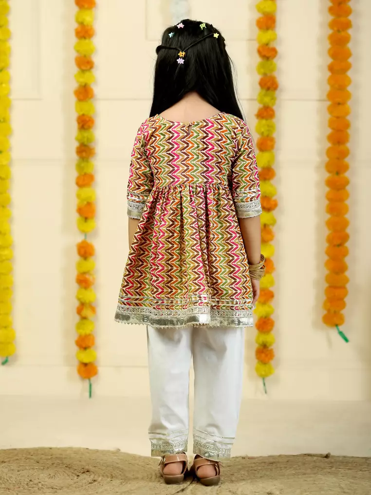 Rangrez Abstract Print Girls Anarkali Pajama Set