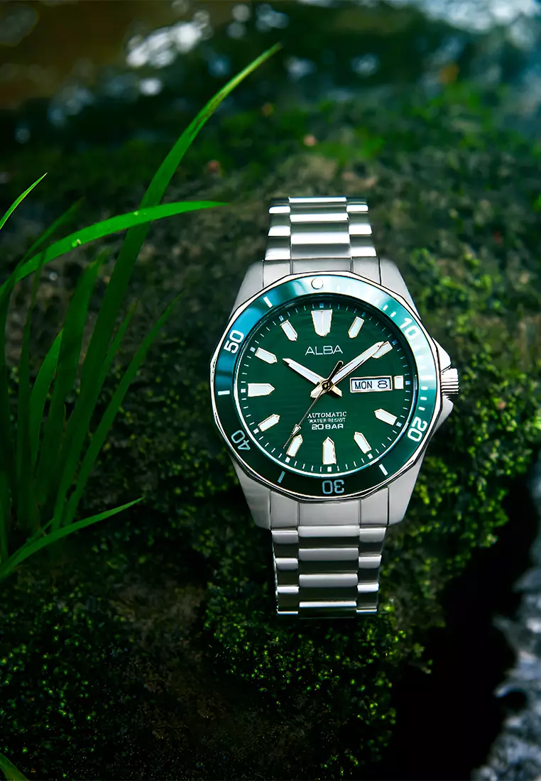 Alba AL4449X1 Jam Tangan Automatic Pria - Silver Green - Stainless Steel