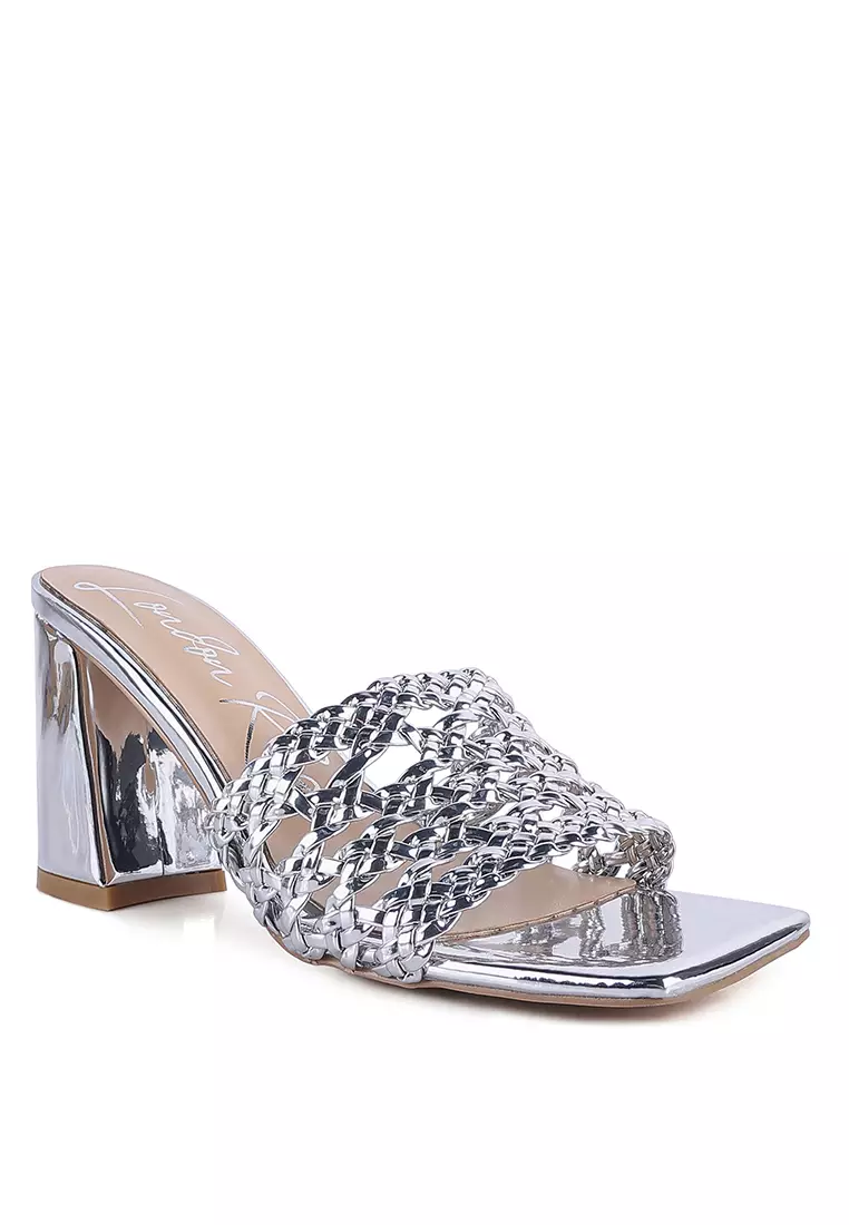 Silver Metallic Braided Sandals
