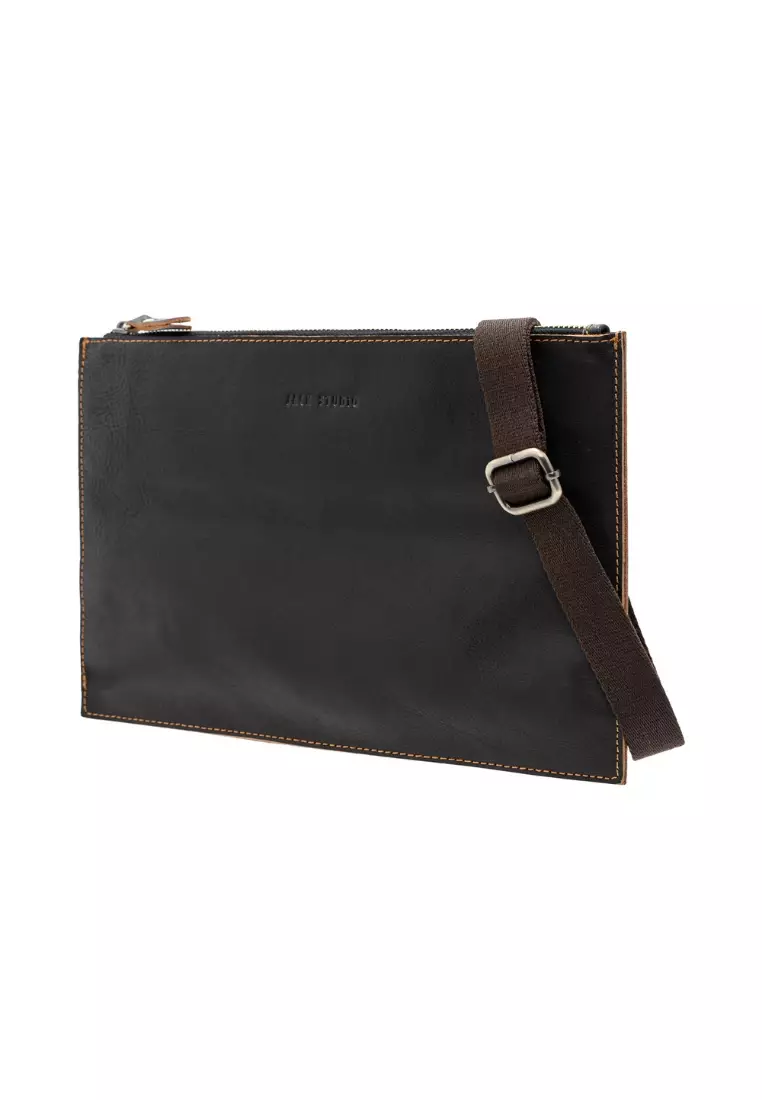 Grain Leather Crossbody Hand Carry Clutch Bag
