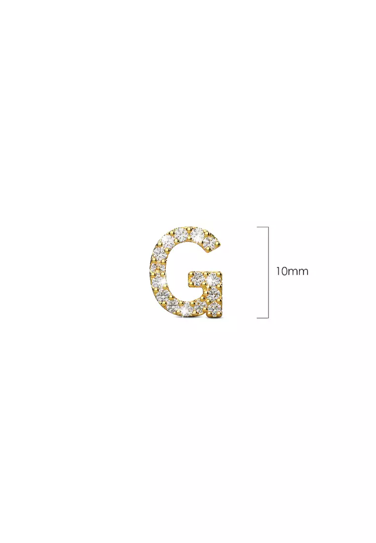 Solid 925 Sterling Silver Glamour Alphabet Letter Earrings Gold  G