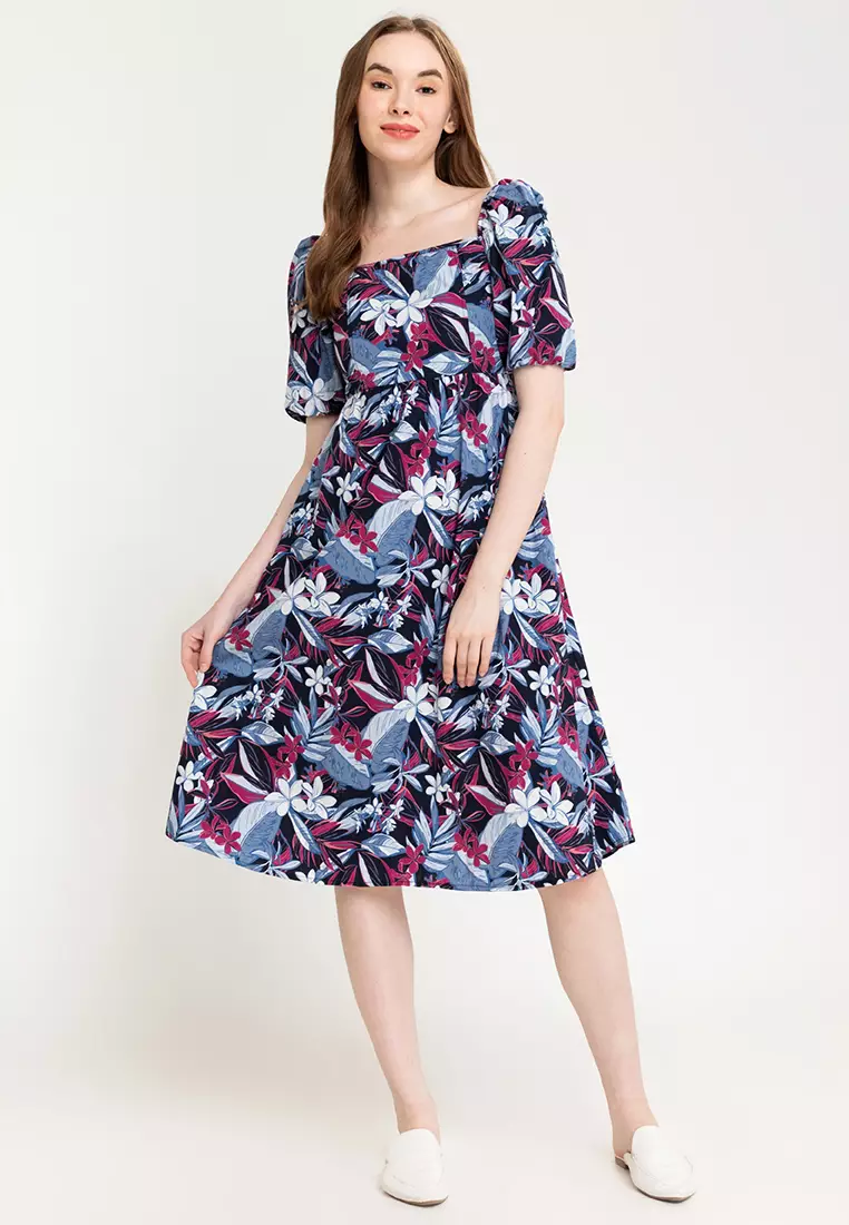 Lolita Square Neck Puff Sleeve Midi Dress
