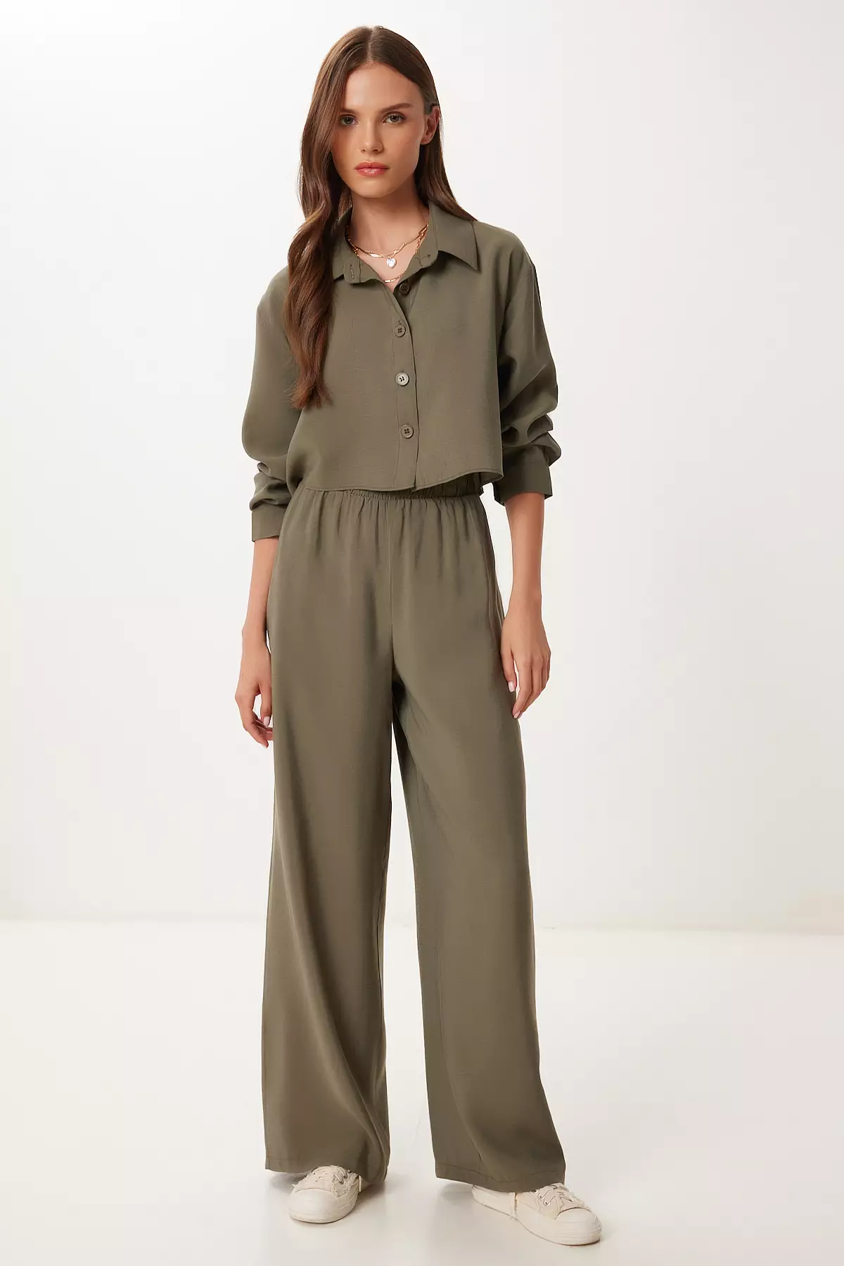Women's Khaki Modal Shirt Pants Suit Bv00158