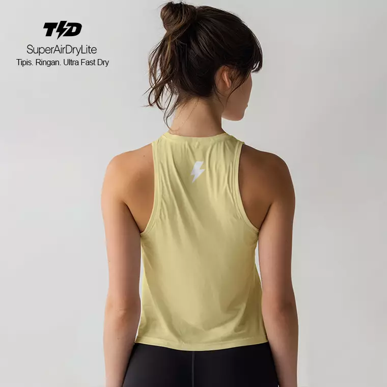 LSE21 Crop Tank Top Lari Padel Gym "yellow kuning 3lines" superairdrylite