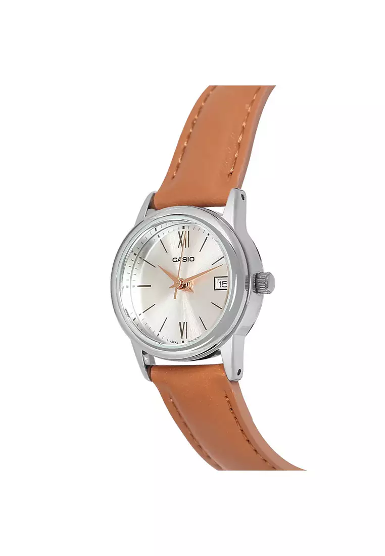 Casio Jam Tangan Wanita - Brown Silver - Leather Strap - LTP-V002L-7B3UDF