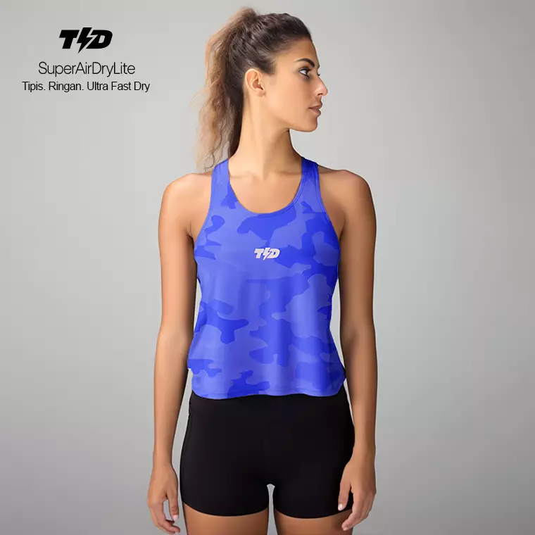 LSC63 Crop Tank Top Olahraga Camo SuperAirDry Lite Warna Biru Ocean Deep Blue