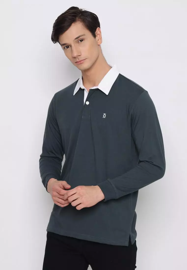 Matsuda Kaos Rugby Polo Shirt Pria Lengan Panjang Fujidera