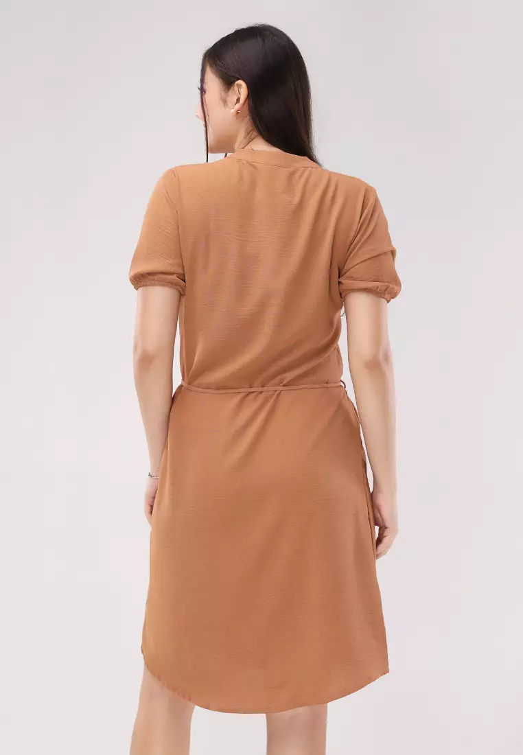 Wrinkled Linen Woven Short Sleeves Dress