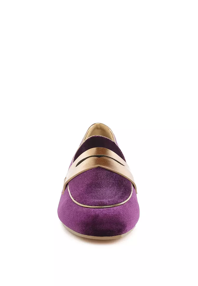 Sepatu Loafer Beludru Tali Penny Warna Ungu