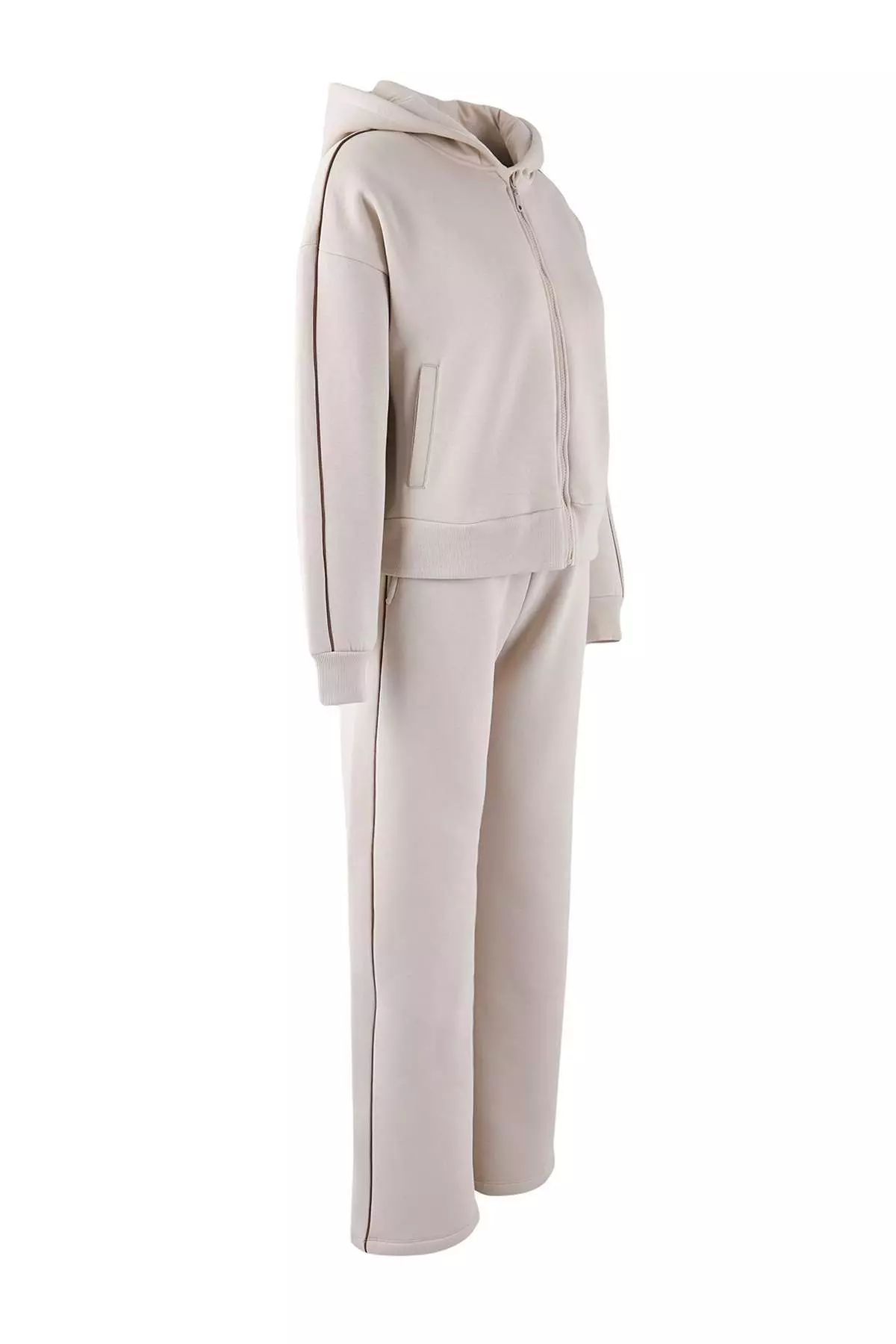 Stone Thick Brushed Inside Zip-Up Hooded Oversized/Wide Fit Knit Tracksuit Set Twoaw26Em00000