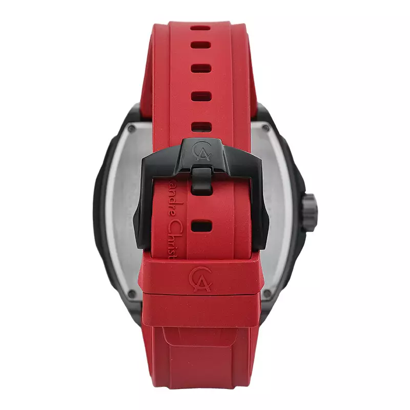 Jam Tangan Pria Alexandre Christie Automatic AC 6608 MA REPBARE Open Heart Dial Red Rubber Strap + Extra Strap