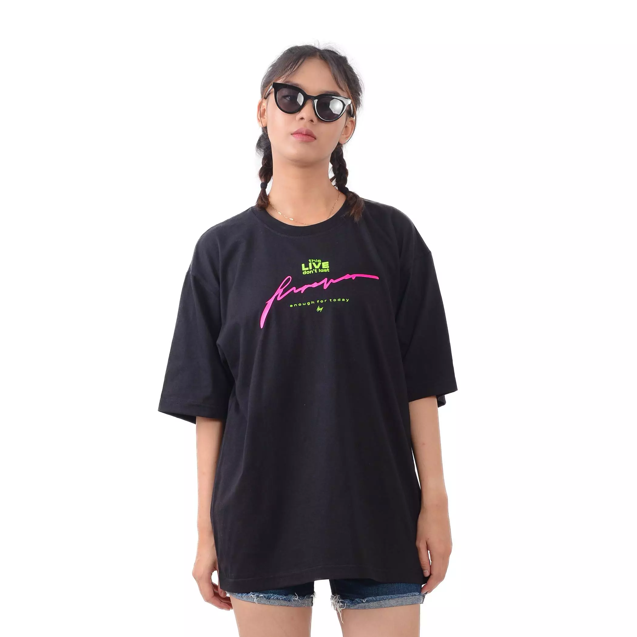 Kuiy - Enough T-Shirt Kaos Oversize Live Forever Black EN042 Wanita Oblong