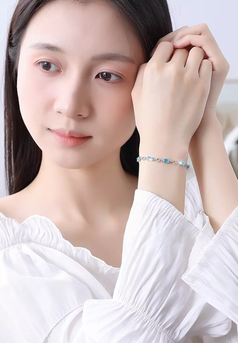 Gelang Wanita Blue Zircon Platinum Plated Original Korea Bracelet Cewek B012