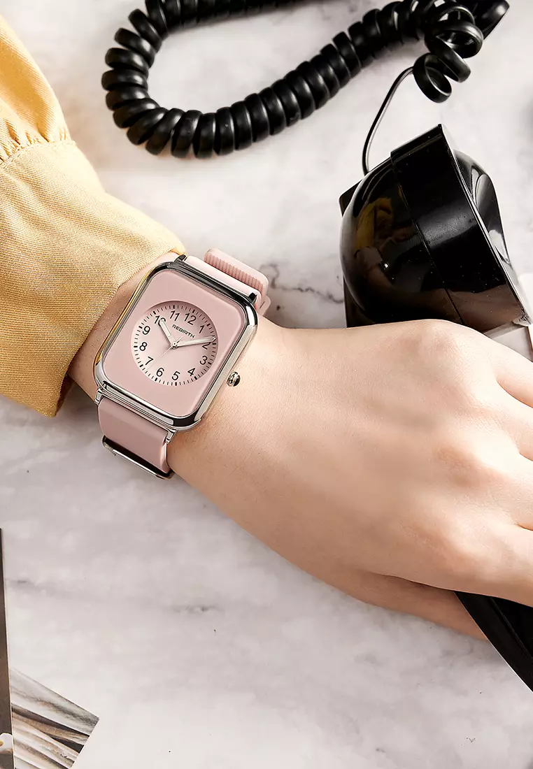 Jam Tangan Wanita Anggun Square Tali silikon Bisnis Display Kuarsa 3ATM Anti Air