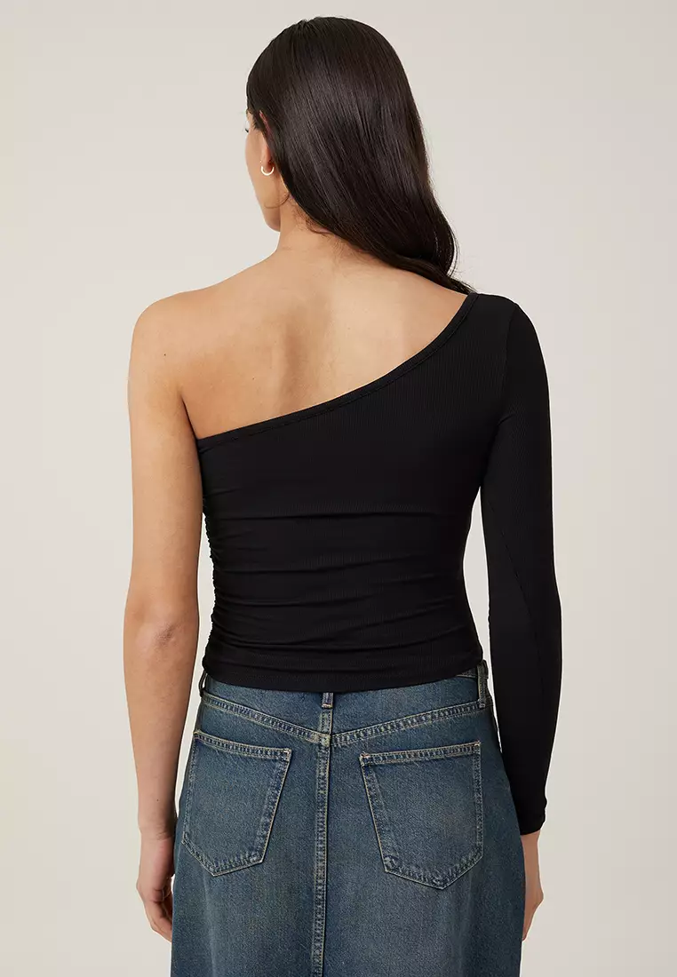 Poppy One Shoulder Ruched Long Sleeve Top