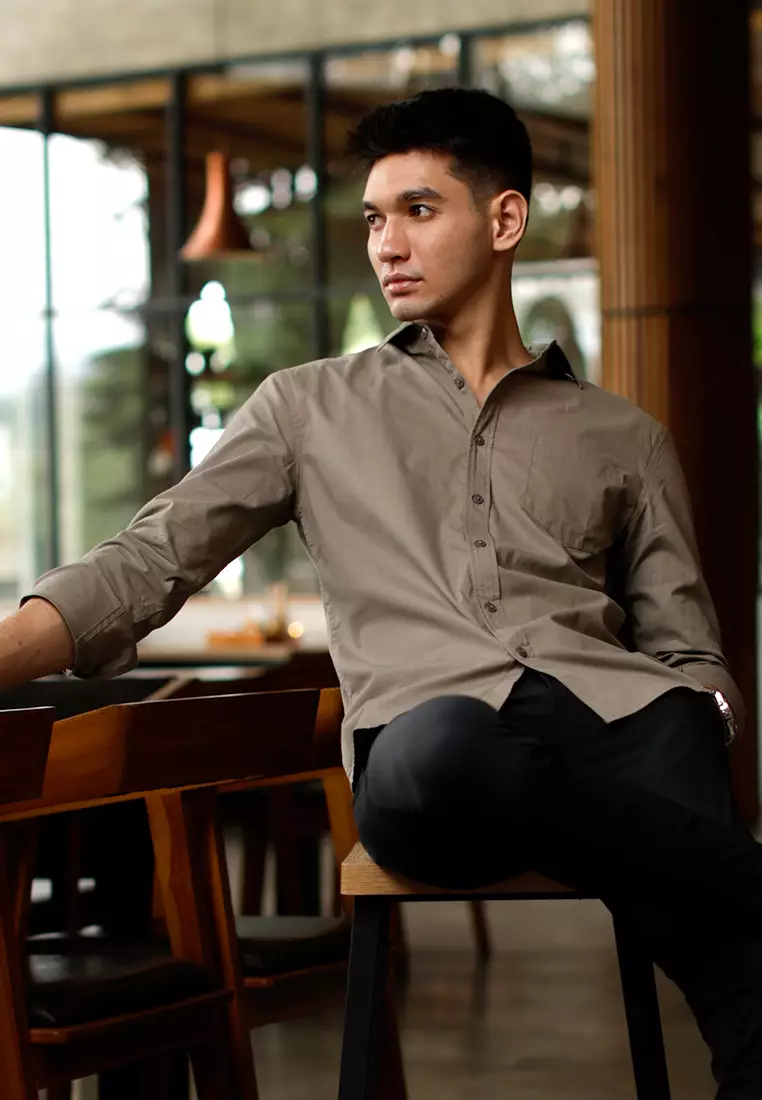 Oxcon Long Sleeve Business Shirt soft cotton Mid Grey