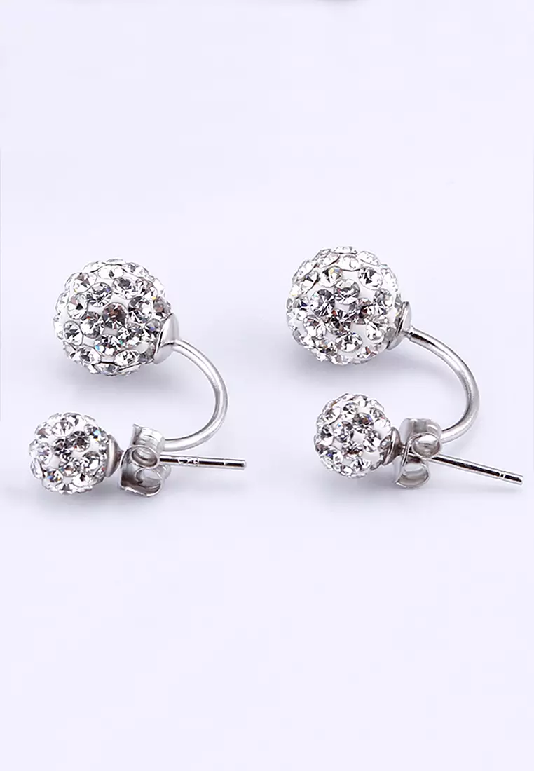 Deuce Silver Shamballa Earrings-Silver/Clear