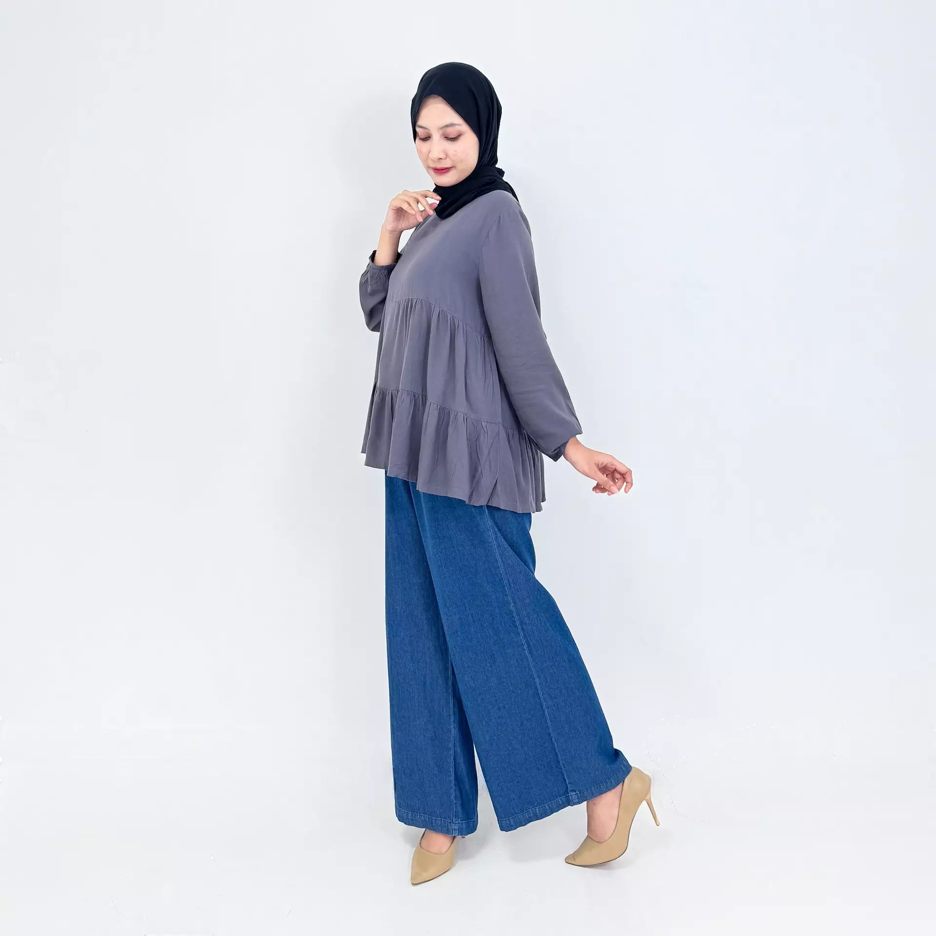 Cotton Blouse Nanda - GREY - Atasan Lengan Panjang Wanita Katun Basic