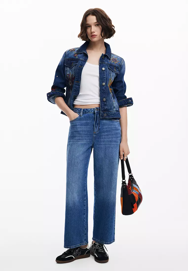 Desigual Woman Floral trucker denim jacket.
