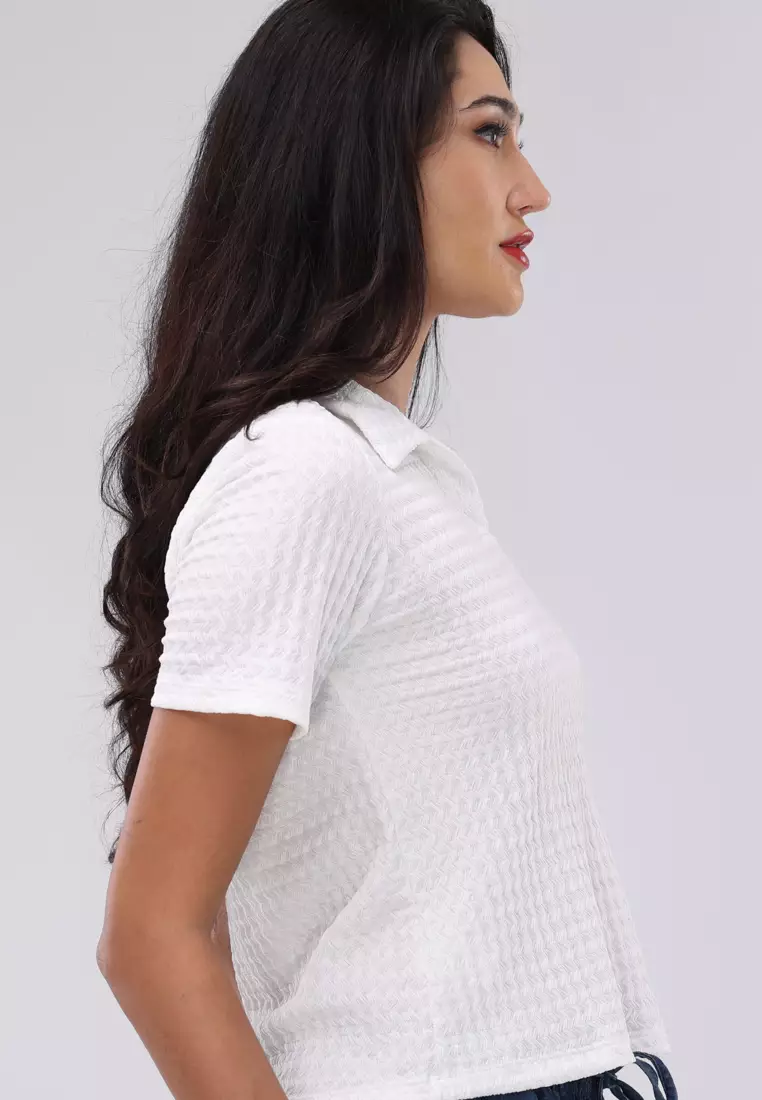Textured Knits Short Sleeve Blouse