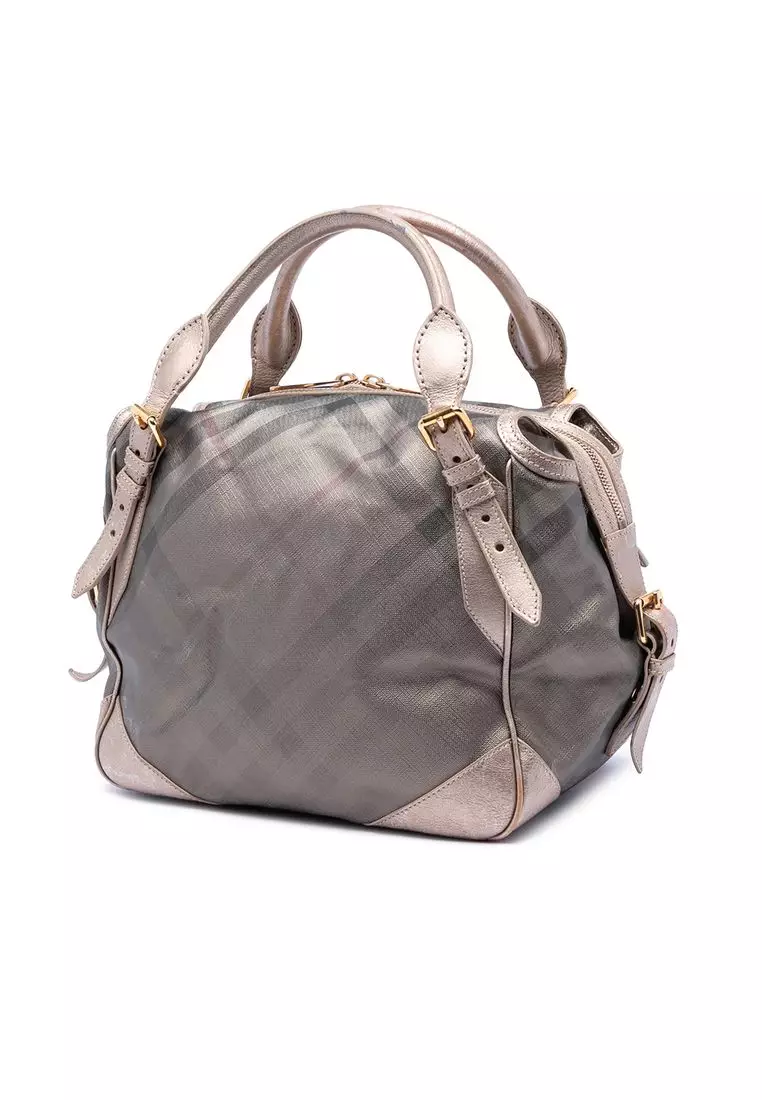 Pre-Loved Burberry Smoke Check Coated Canvas Oakford Handbag