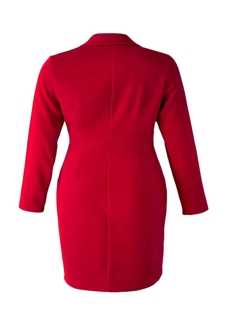 Red Button Woven Mini Plus Size Jacket Dress Tbbaw26Ah00033