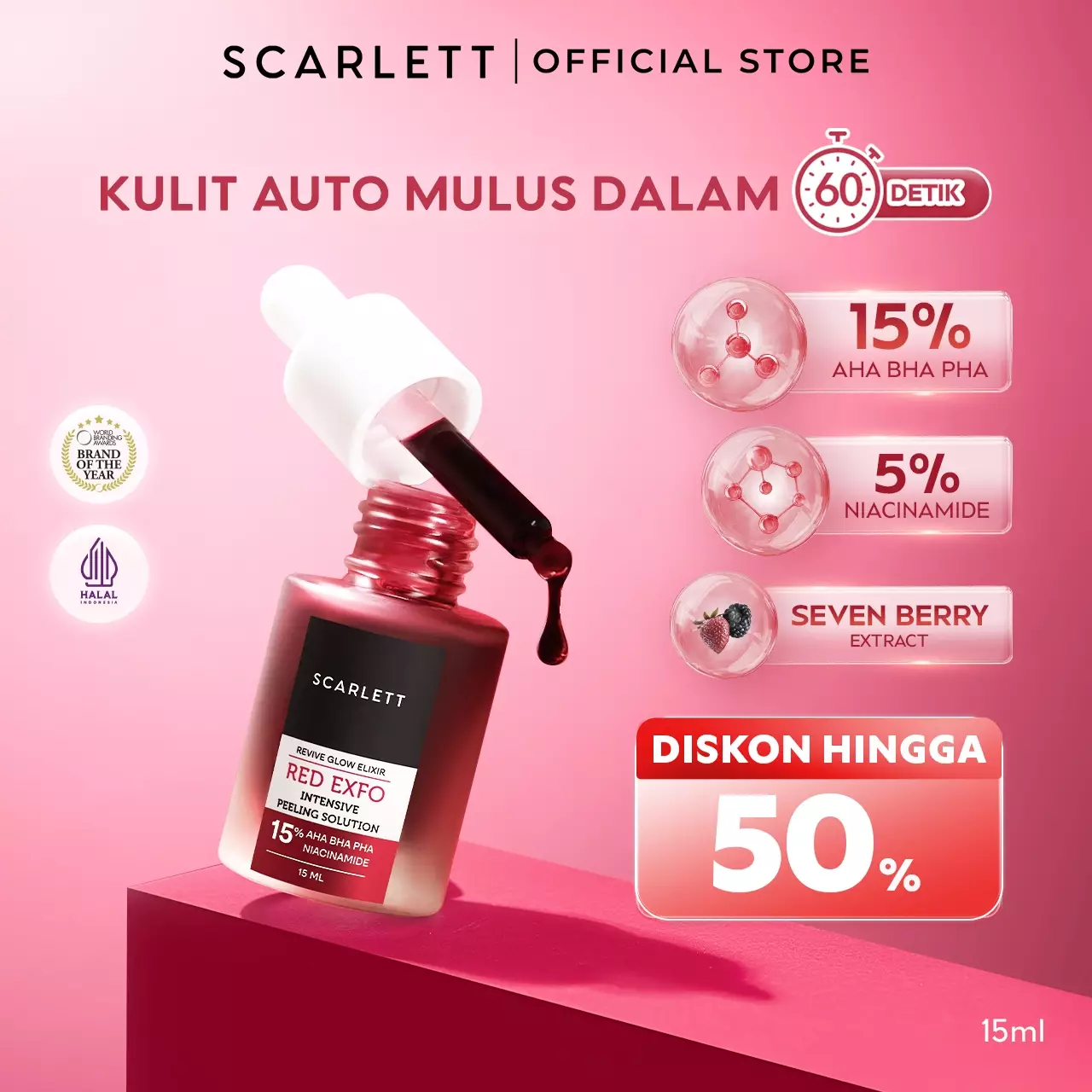 Scarlett Whitening Revive Glow Elixir Red Exfo Intensive Peeling Solution