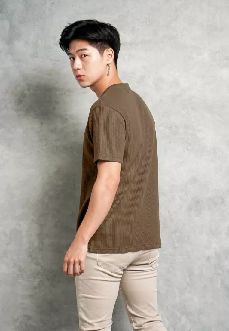 Kale Waffle Soft Brown / Kaos Polos Tekstur Lengan Pendek Pria / Unisex