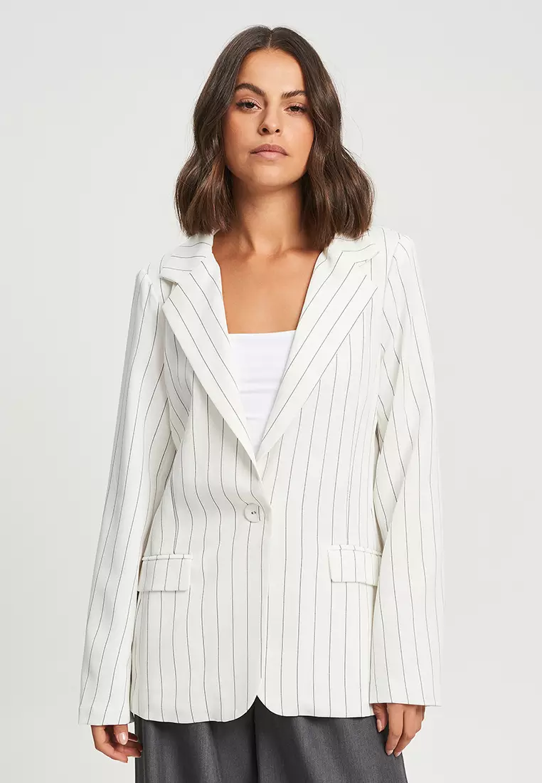 Pinstripe outlet boyfriend blazer