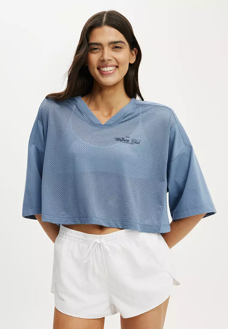 運動網面短版印花上衣