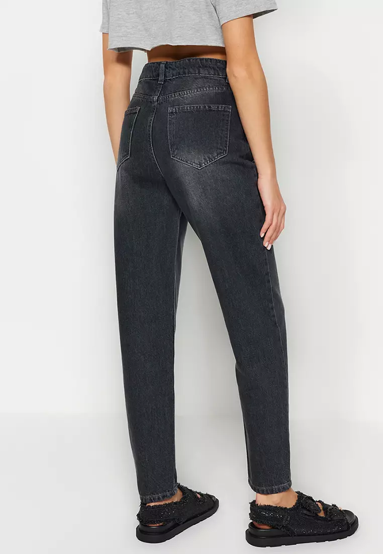 Trendyol High Waist Mom Jeans Donna – Jeans Vita Alta In Cotone 100%, Vestibilità Regular, Colore Ecru