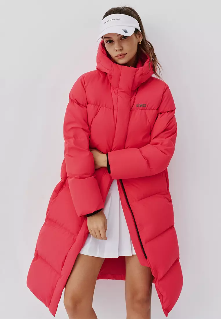 女裝 K-SWISS LOGO 防風長版鵝絨羽絨外套