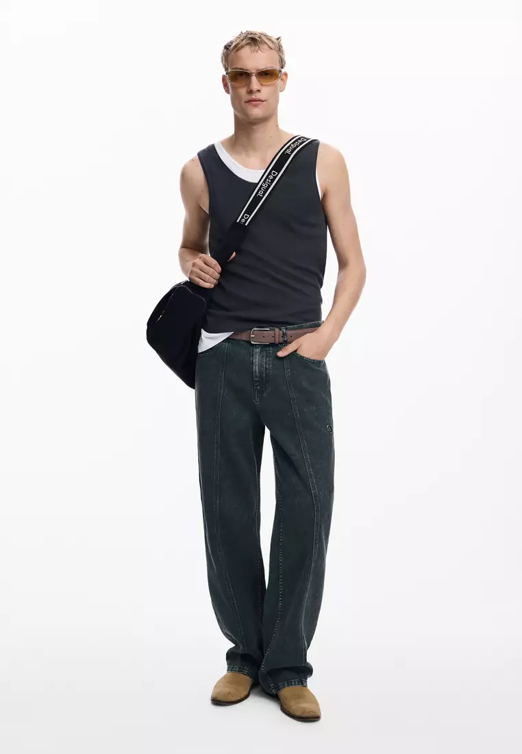 Front stitch denim pants
