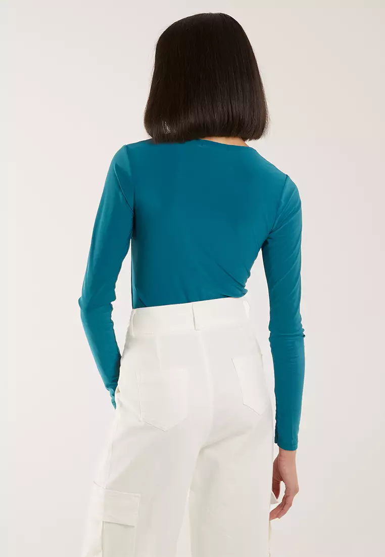 Pink Vanilla Teal Long Sleeve Square Neck Bodysuit