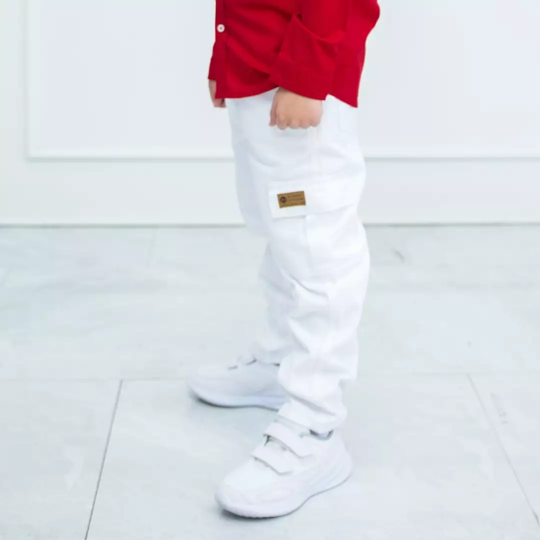 Celana Panjang Kargo Anak Laki Putih/ Long Cargo Pants Boy White/ RJ Independence