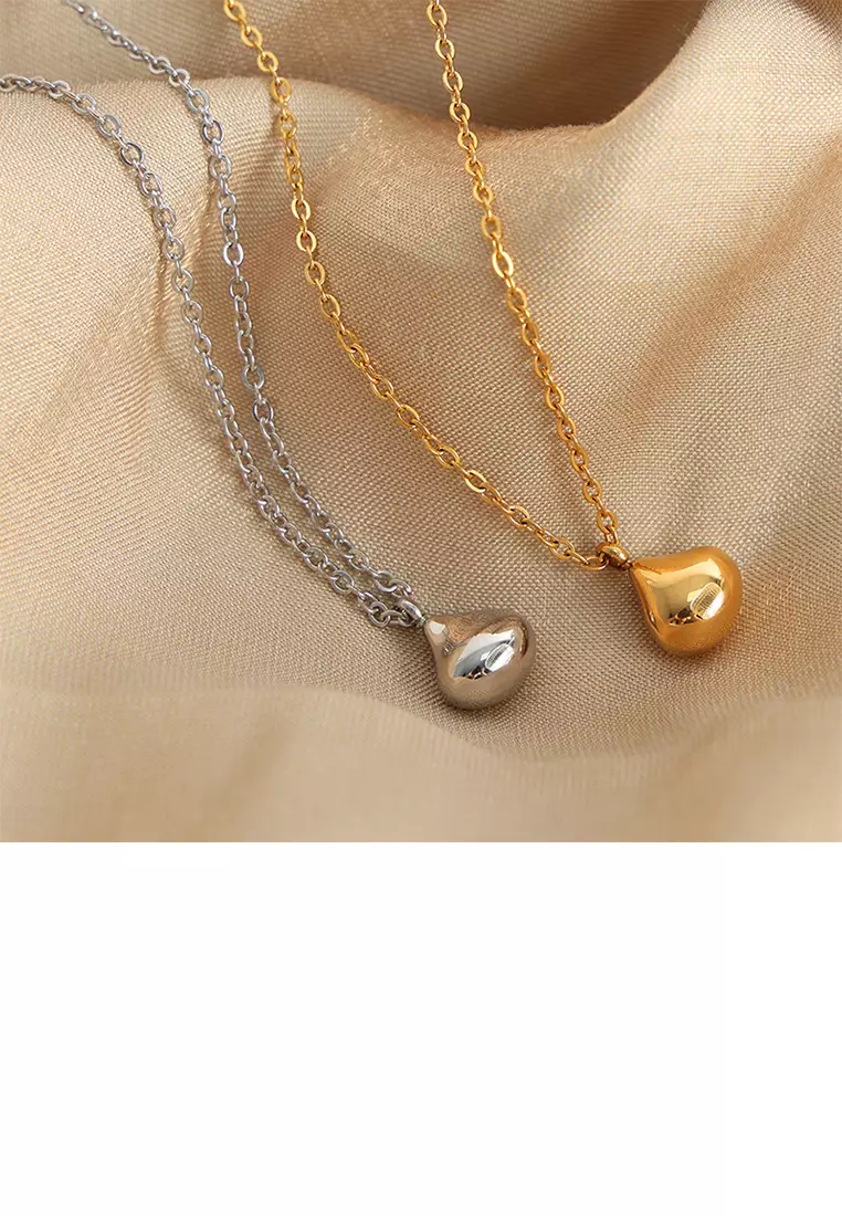 Simple and Fashion Plated Gold 316L Stainless Steel Water Drop-shaped Pendant with Necklace