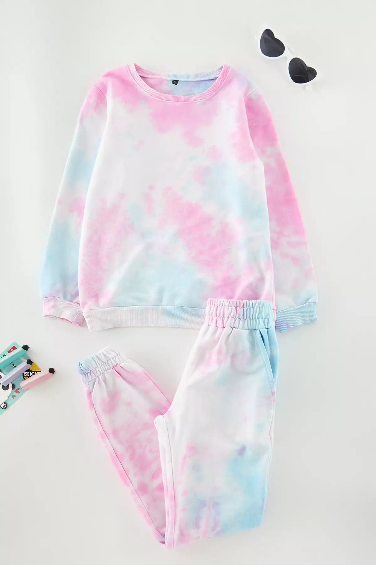 Pink Girl's Tie-Dye Knitted Top And Bottom Set Tkdaw25Au00116