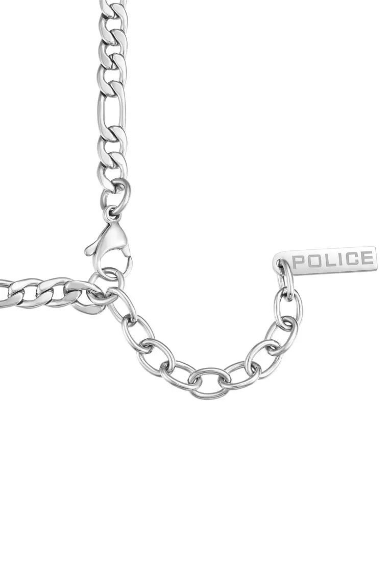 Police Ease 22" Figaro Chain Silver Stainless Steel Necklace For Men PPEAGN0006001