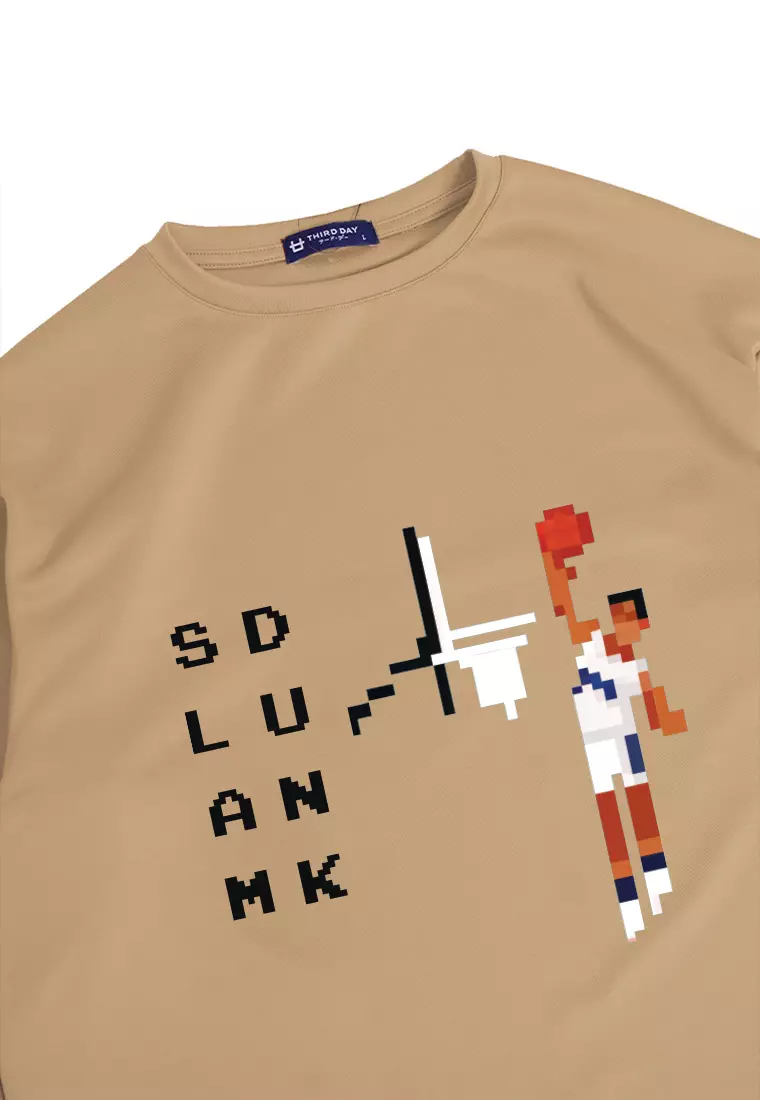 MTO58 kaos oversize basketball slam dunk bahan tebal scuba distro cowok pria coklat muda khaki