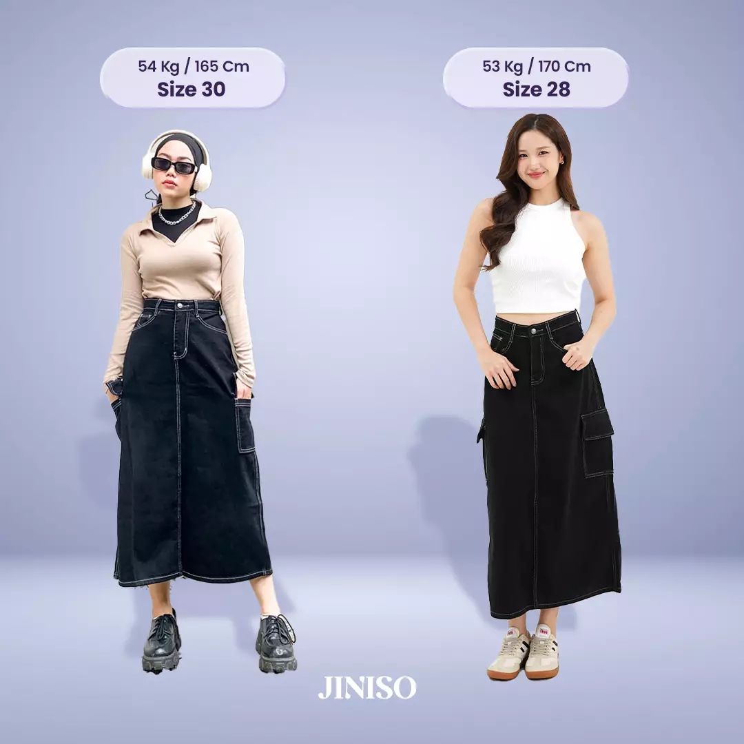 Highwaist Rok Cargo Jeans Panjang 985 SEVENTY
