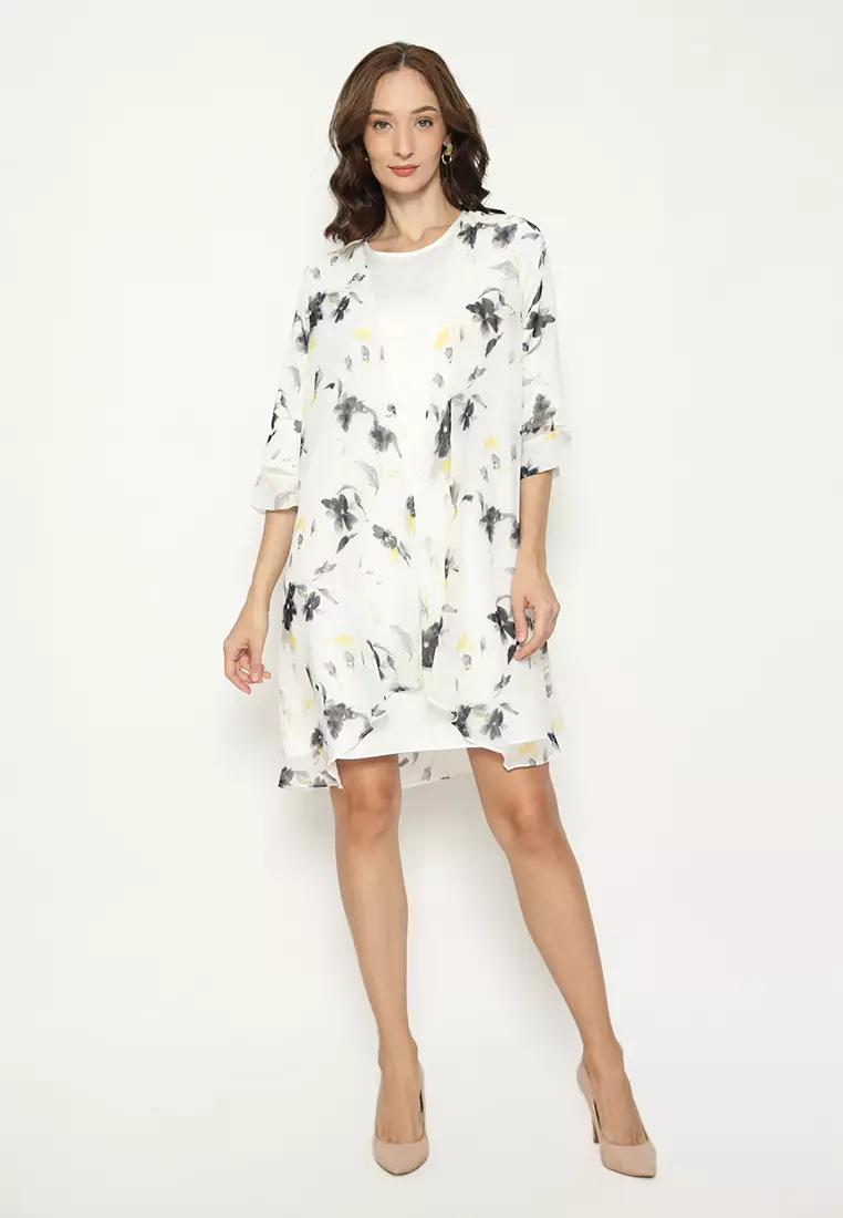 Floral Mini Dress Semi Outer Sifon In Broken White By Brilliant Girl Warna PUTIH