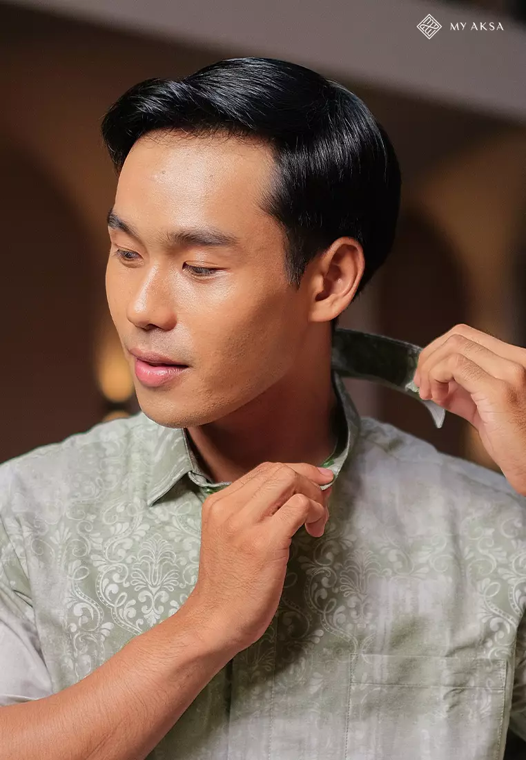 My Aksa Kemeja Batik Pria Lengan Pendek Al Barra Olive