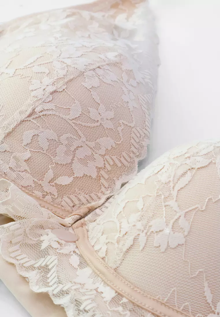 Neutral Lace Front Snap Nursing Bra
