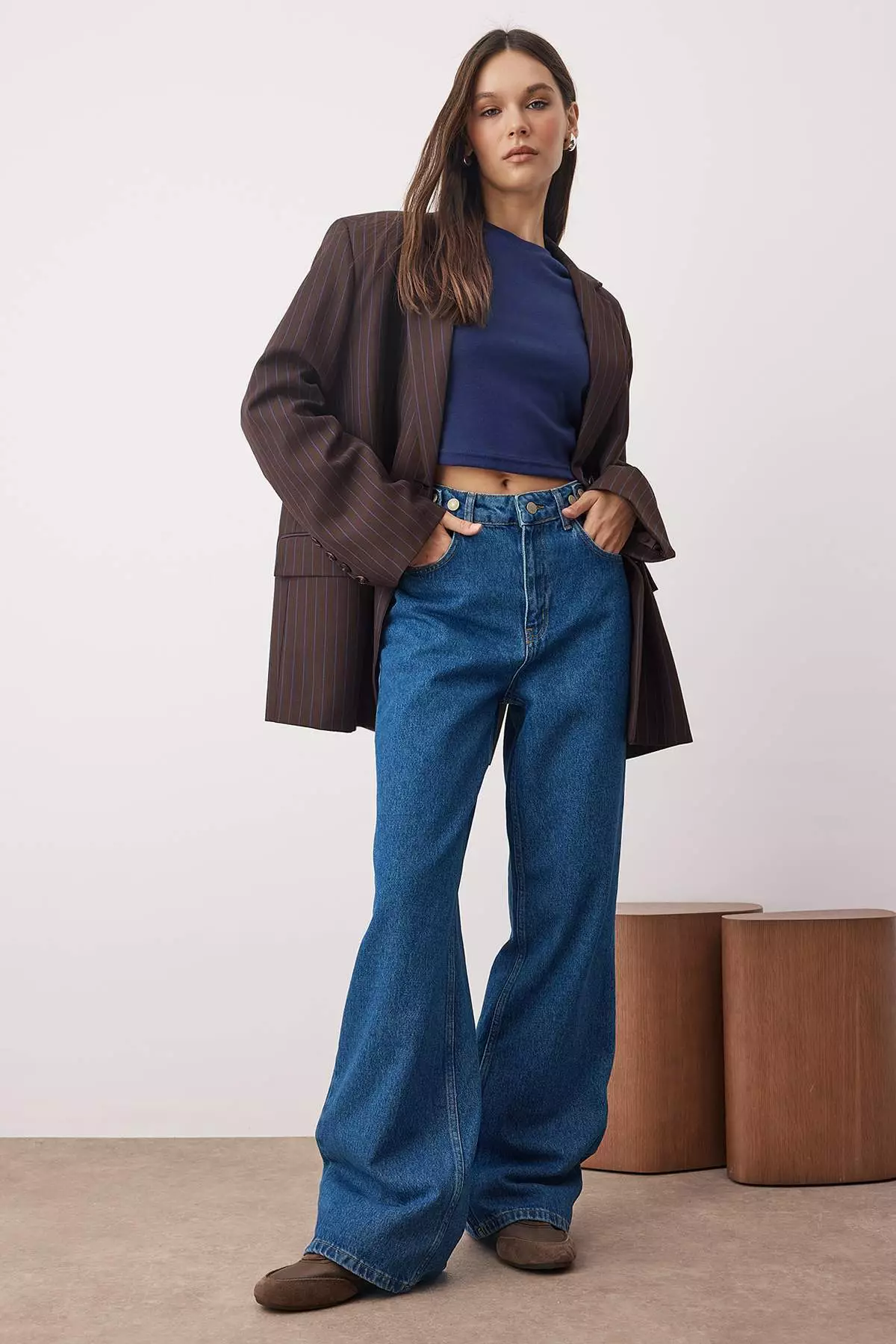 Blue High Waist Wide Leg Jeans